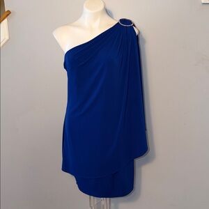 JS Boutique Ladies Formal One Shoulder Royal Blue Draped Dress